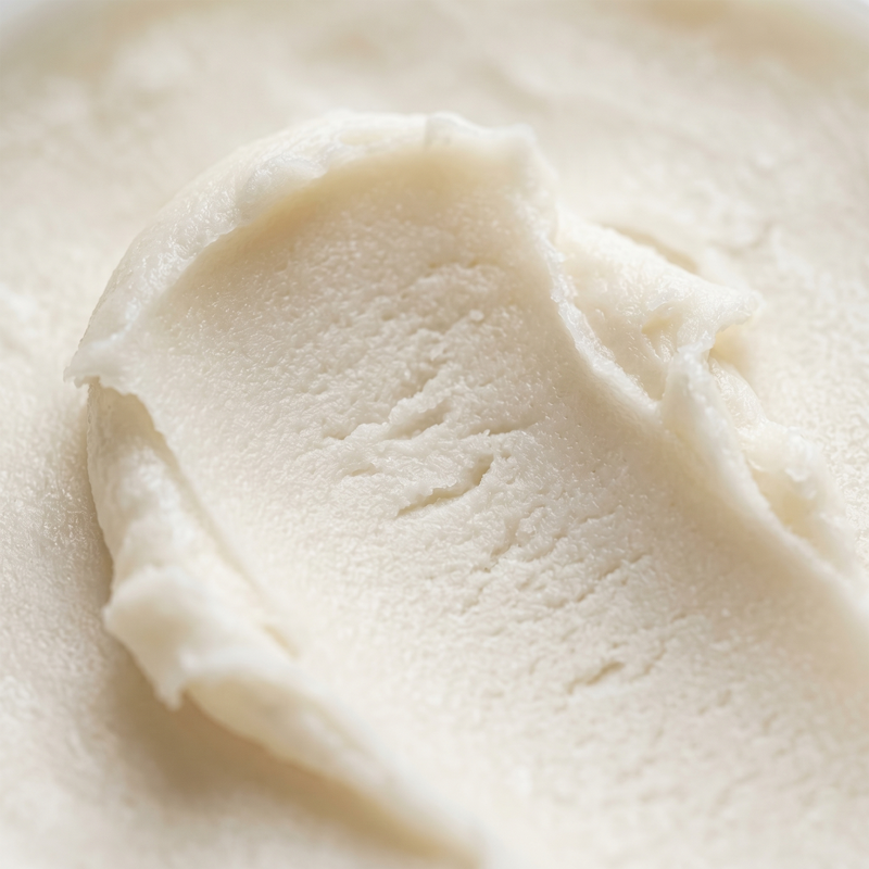 Close-up of smooth, creamy off white rendered grass-fed, grass-finished, beef tallow